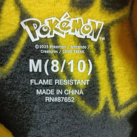 Pokemon Pikachu One Piece Pajamas Youth Medium 8/10 Black Yellow Hooded Fleece - Picture 3 of 9